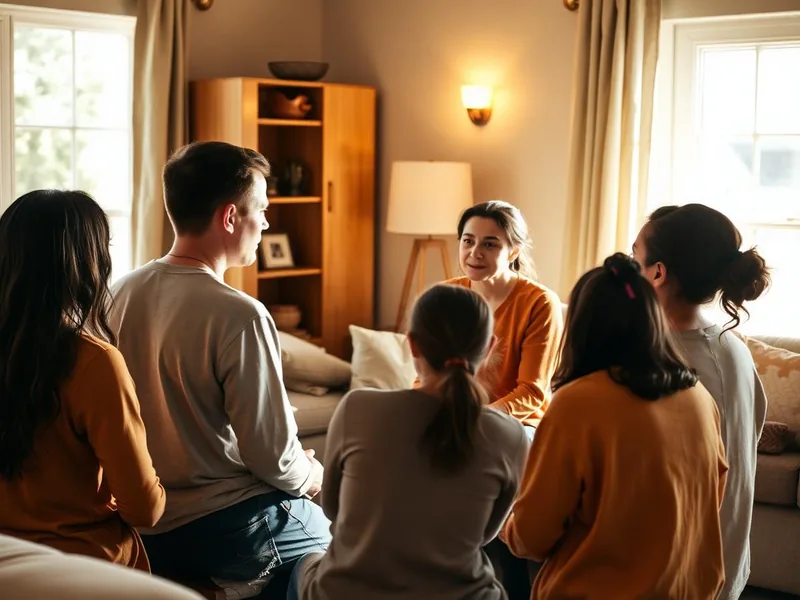 Young women gathered in a supportive group conversation
